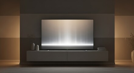 Fototapeta premium Modern Living Room with Sleek Entertainment Center and Large Screen TV.