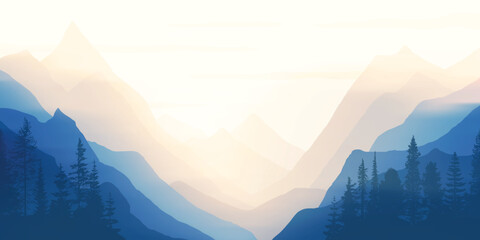 Sunrise in the mountains, misty wild gorge, vector illustration