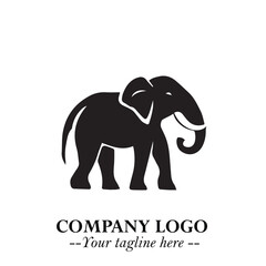 Obraz premium Majestic Elephant Logo Symbol in Black on White Background with Elegant Minimalist Modern Design