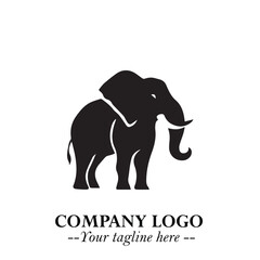 Majestic Elephant Logo Symbol in Black on White Background with Elegant Minimalist Modern Design