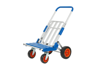 Isolated folding trolley for luggage transportation, shopping, household items in warehouse