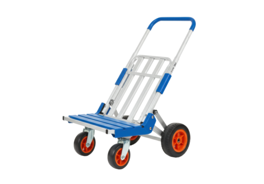 Isolated folding trolley for luggage transportation, shopping, household items in warehouse