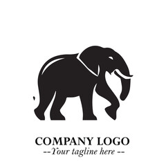 Majestic Elephant Logo Symbol in Black on White Background with Elegant Minimalist Modern Design