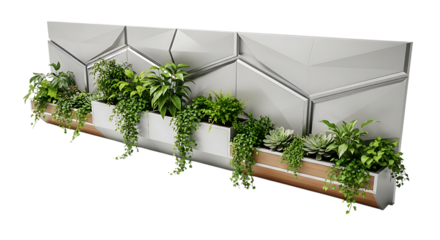 Vertical garden with plants isolated on transparent background, modern design