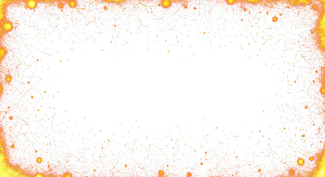 Glowing fire ember sparks around border on black background clean png