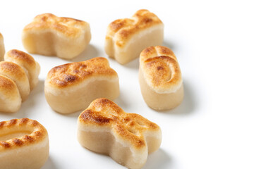 Traditional Spanish marzipan isolated on white background. Copy space