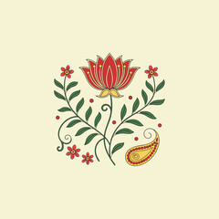 Colorful different type of birds sitting on tree branches with colourful floral and leaf patterns, featuring nature vector illustration