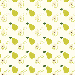 This vibrant pattern showcases a collection of fruit icons, including pears, arranged neatly against a soft light background.