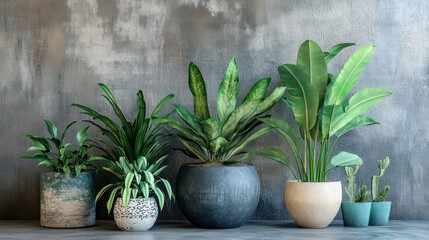 Indoor greenery ensemble against a textural backdrop for calm and peaceful vibes