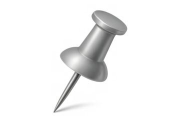 Silver push pin or thumbtack with metallic finish for office and notice boards, 3d rendering with transparent background