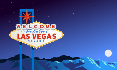 Welcome to Las Vegas sign. Nevada landscape at night, USA