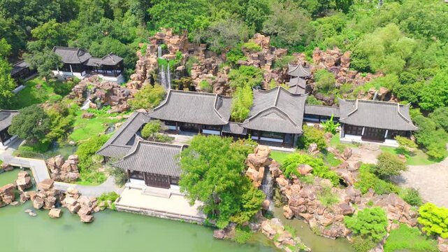 Slender West Lake Scenic Area, Yangzhou City, Jiangsu Province, China, featuring classical Chinese gardens and aerial photography of Chinese gardens