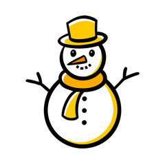Illustration of a cheerful snowman with a yellow hat and scarf