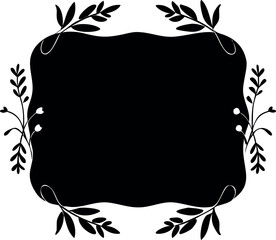 Symmetrical botanical frame with leaves and branches, a classic vector silhouette for vintage invitations and labels