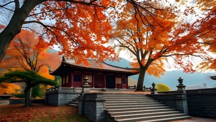 chinese temple in autumn
