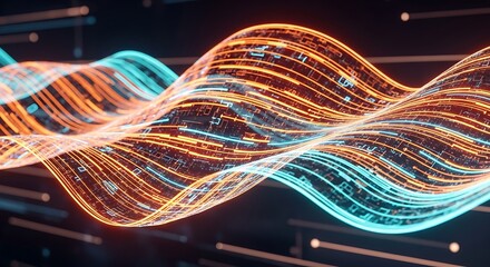 Abstract Data Waves - Orange and Blue Digital Flow.