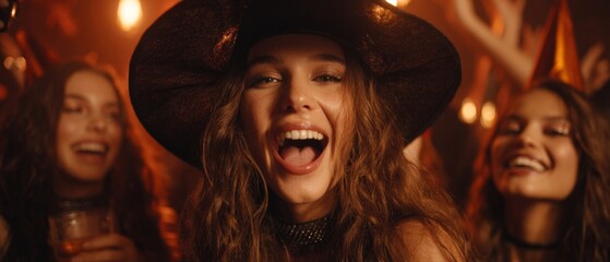 Eerie elegance: friends gather to celebrate in halloween witch a