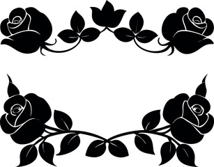 Elegant Rose Floral Border Frame Exquisite Black Silhouette Design for Decorative Elements