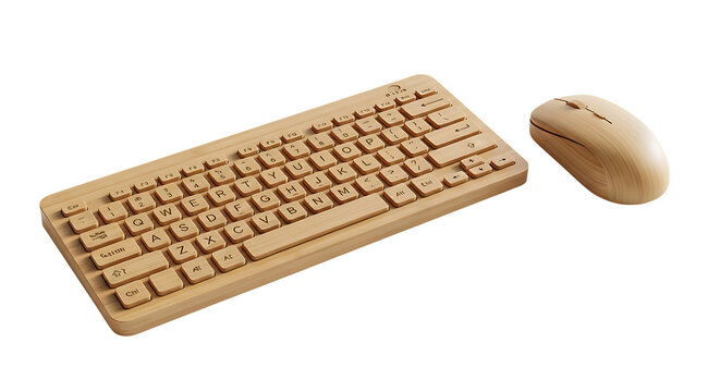 Beige wireless keyboard and mouse combo isolated on transparent background