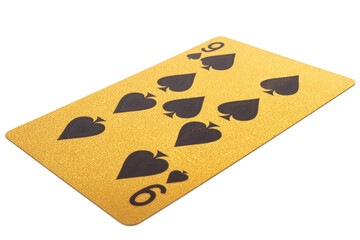nine spades card gambling color gold isolated on white background
