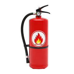 Red fire extinguisher with flame symbol and pressure gauge on black background icon 2025-2026 transparent isolated on white background png 4k full hd download