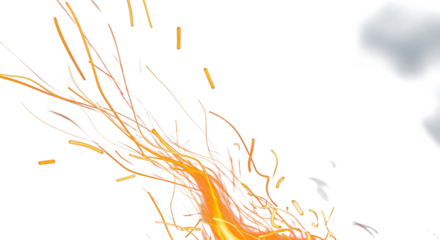 Blurred glowing fire ember sparks on black smoky background overlay clean png