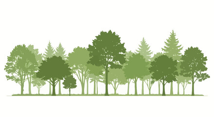 Serene tree line silhouette in graduated green shades, evoking natural harmony and tranquility
