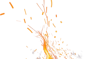 Blurred glowing fire ember sparks on black smoky background overlay clean png