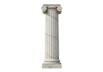 Isolated marble Greek column with a capital and fluted shaft in classical architecture