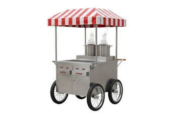 Isolated hot dog food cart with awning, grill, stove, wheels, drawers for cooking business © Rowan