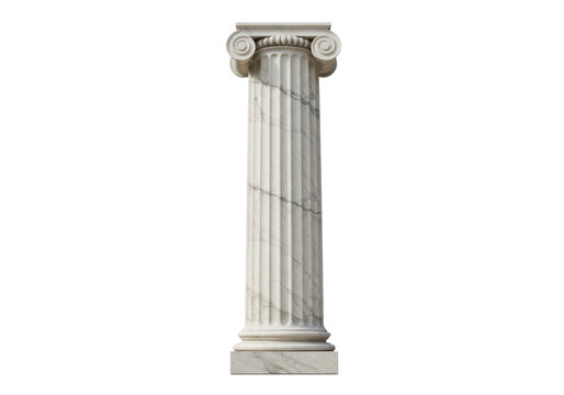 Isolated marble Greek column with a capital and fluted shaft in classical architecture