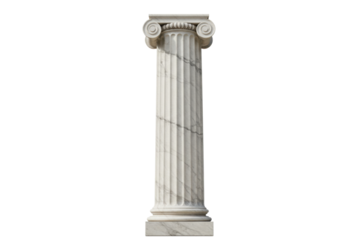 Isolated marble Greek column with a capital and fluted shaft in classical architecture