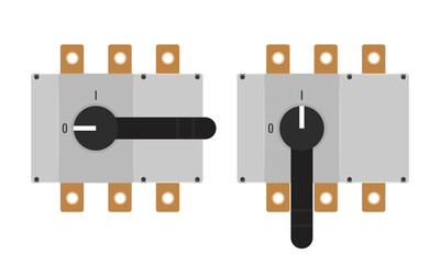 Industrial Load Break Switch ON and OFF positions. Vector technical illustration isolated on white