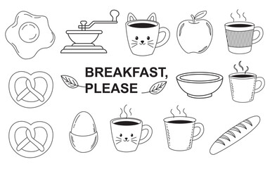 Breakfast Outline Food Icons Set

