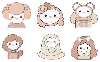 Cute Pastel Character Icon Set
