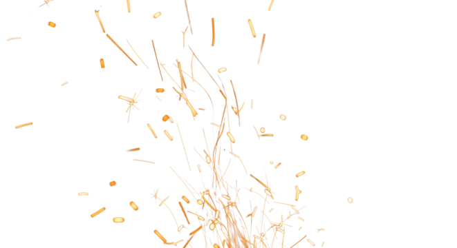 Blurred glowing fire ember sparks on black background clean png