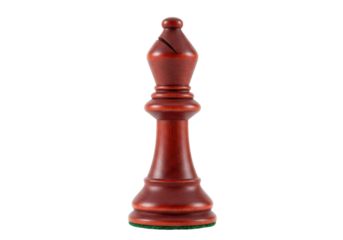 Isolated mahogany Bishop chess piece with a fissure on top, strategy game for brainy players