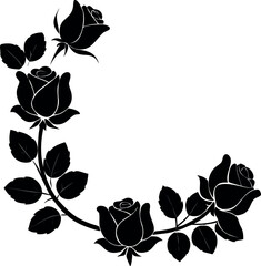 Elegant Black Rose Border Design with Swirling Leaves and Petals - Perfect for Invitations and Decorations