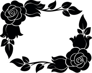 Beautiful black rose floral frame vector illustration, an elegant botanical border ideal for wedding designs, decorative elements, and timeless graphic art