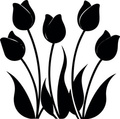 Elegant Black Tulip Silhouette Nature's Graceful Artistry in Minimalist Design for Diverse Applications