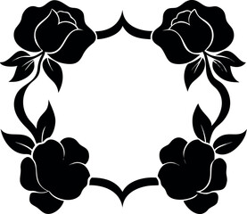 Ornate Black Rose Wreath Decorative Frame with Floral Elements