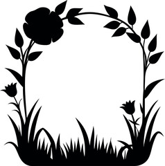 Botanical Frame with Rose and Grass Silhouette Design