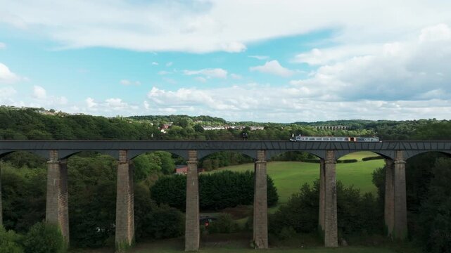 Pontcysyllte Aqueduct, Wales, Static shot as narrow boat crosses