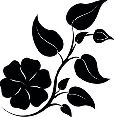 Floral Ornament Black Silhouette of a Flower and Leaves