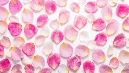 delicate pink rose petals scattered on pristine white surface tranquil mood wallpaper design
