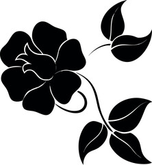 Elegant Black Rose Silhouette with Leaves for Design and Decoration