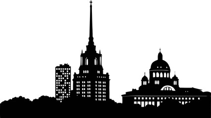 Obraz premium High resolution black and white city skyline silhouette for graphic design projects