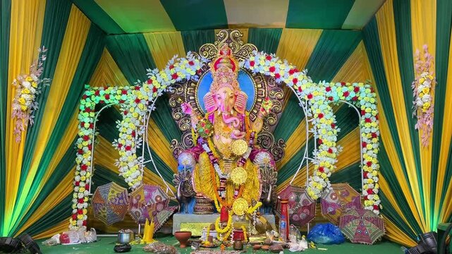 Ganesh Chaturthi in a pandal in Kolkata, India