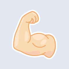 Muscular Bicep Arm Sticker Flexing for Strength and Bodybuilding Isolated Vector Flat Illustration