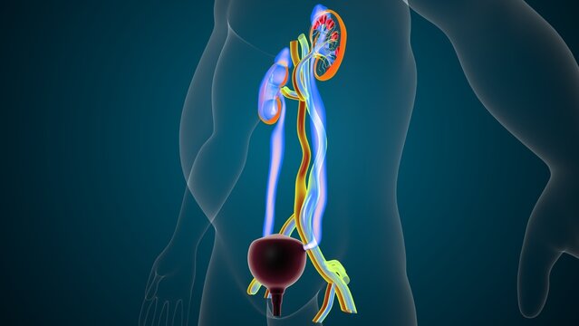 Human kidney system anatomy. 3d illustrations
